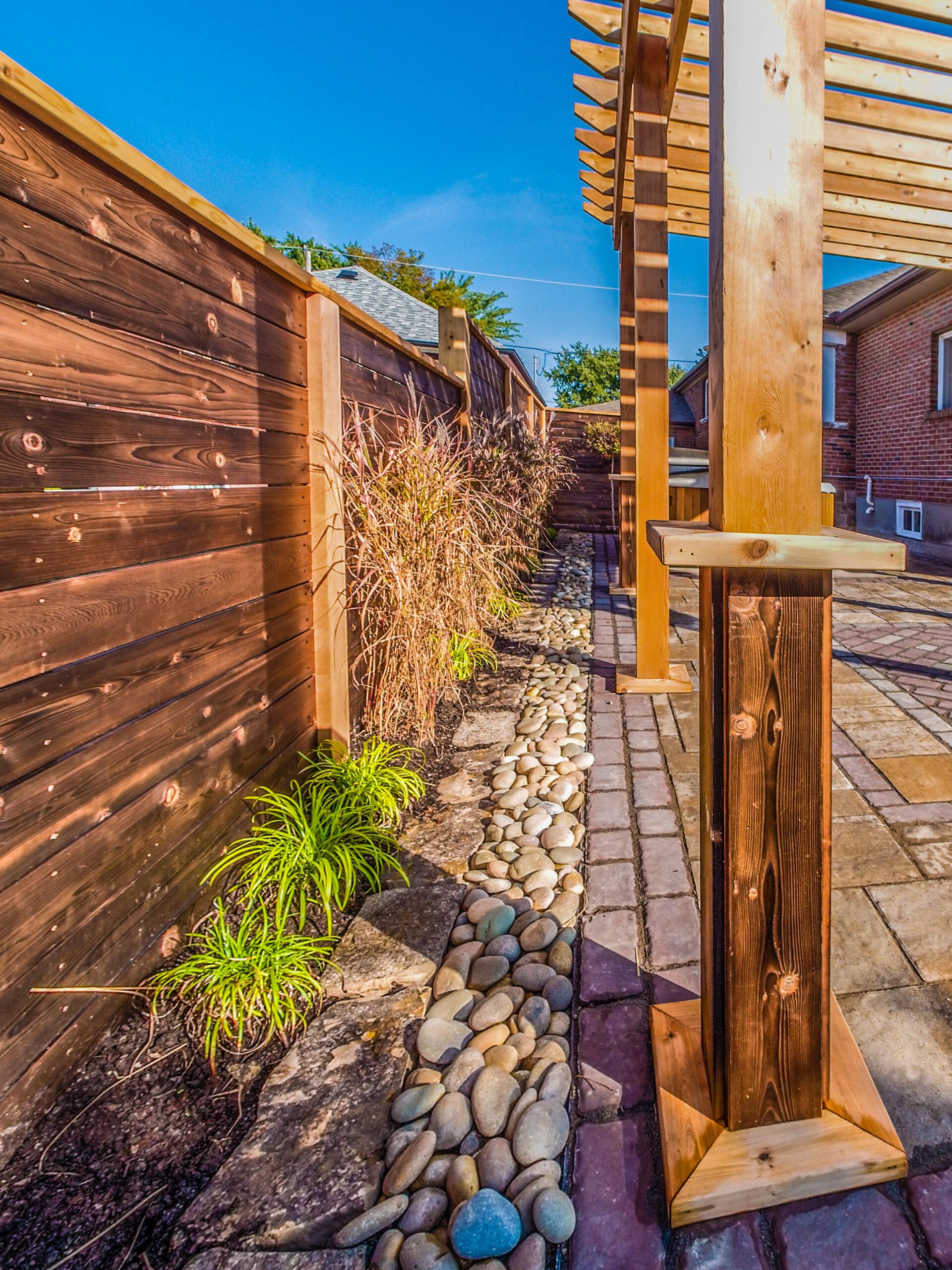 Fence installation newly built fence installation in a backyard