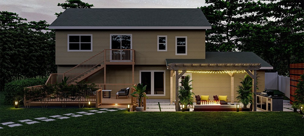 3d lanscaping in backyard with comfort sitting