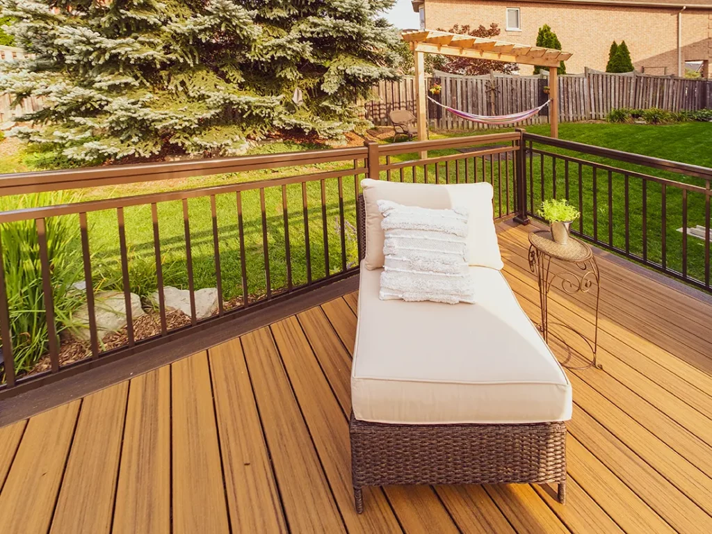 wooden deck in backyard