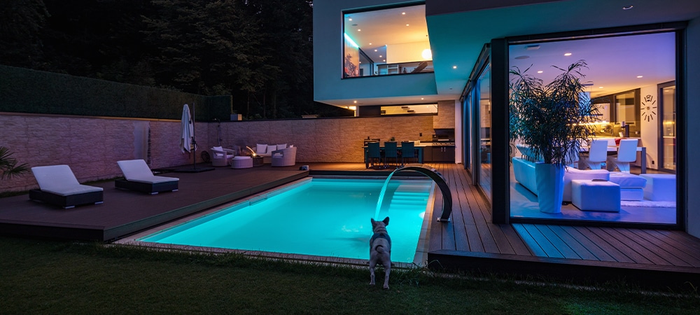 led lightening and waterfall pool